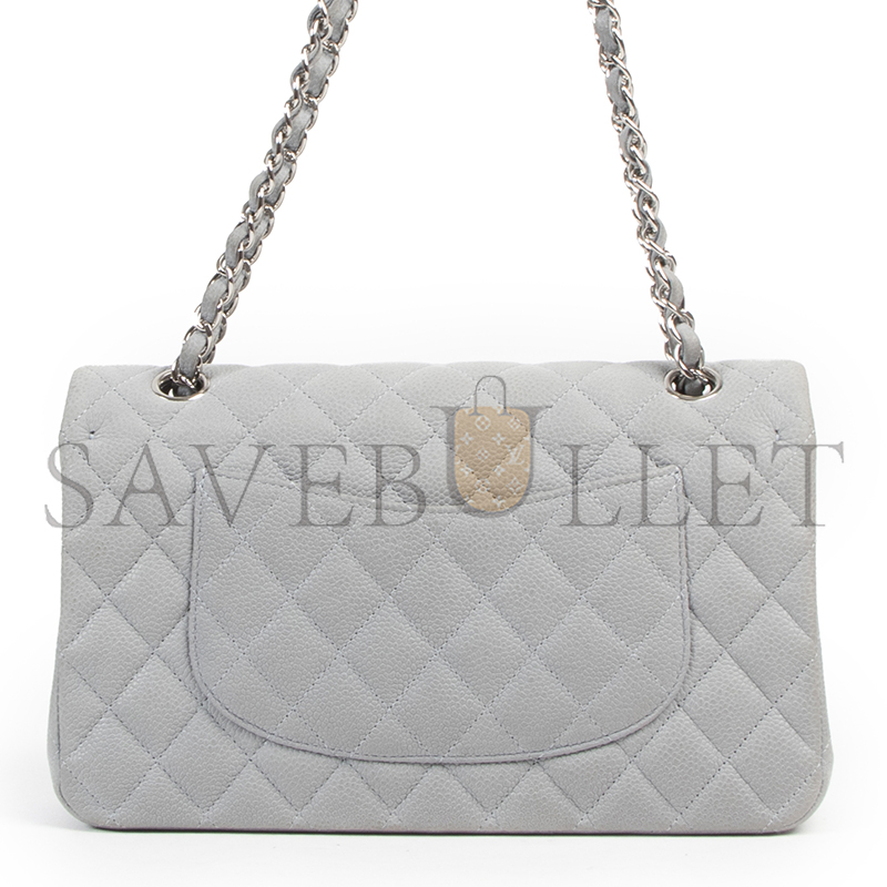 CHANEL GREY SUEDE CAVIAR LEATHER MEDIUM CLASSIC FLAP BAG (25*14*6.5cm) 